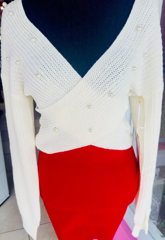 Blusa tejida con detalles perlas