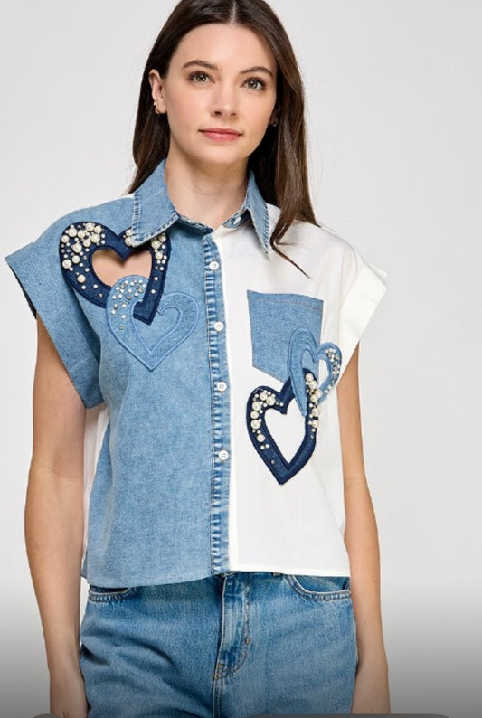 Blusa corazón perlas